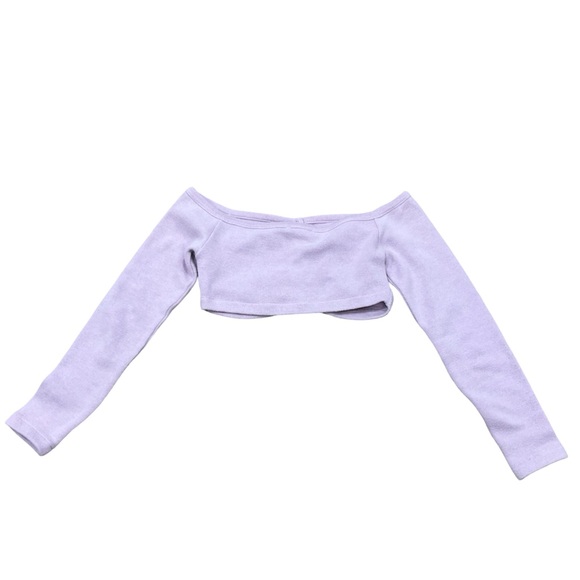 Zara Lavender Off-Shoulder Button Down Long Sleeve Crop Top Size S Pastel - Picture 5 of 10
